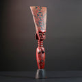 African tribal sculpture female carved wood art red body scarified belly geometric hair crest rustic fertility decor ethnic figure-G5513