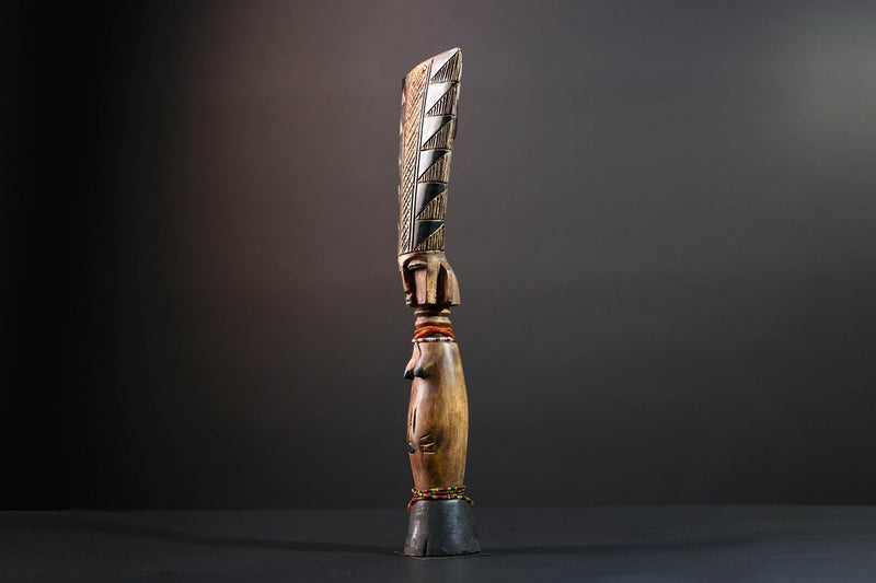 African tribal sculpture hand carved wood figure Baule decor fertility statue cultural home accent tall crest art display-G5510