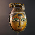 African guro mask wall decor yellow tribal art with animal crest hand carved face sculpture rustic african home gift for him portrait-G5534