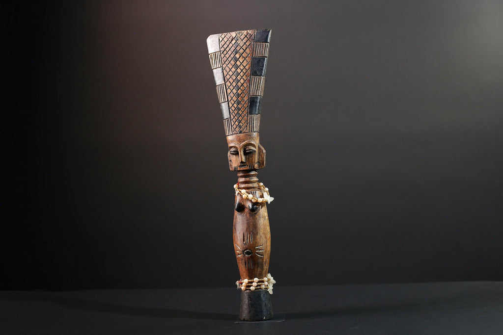 African fertility doll female sculpture wood carving with beads tribal art rustic home decor tall figure ancestral statue gift for her-G5529