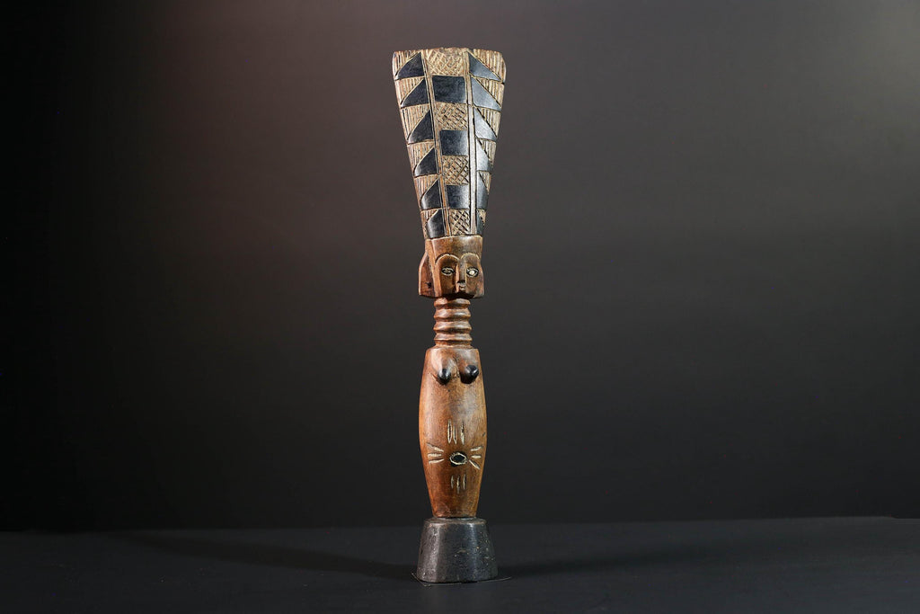 African fertility figure hand carved baule doll sculpture tribal female art tall wood statue rustic ancestral decor gift for carving-G5528