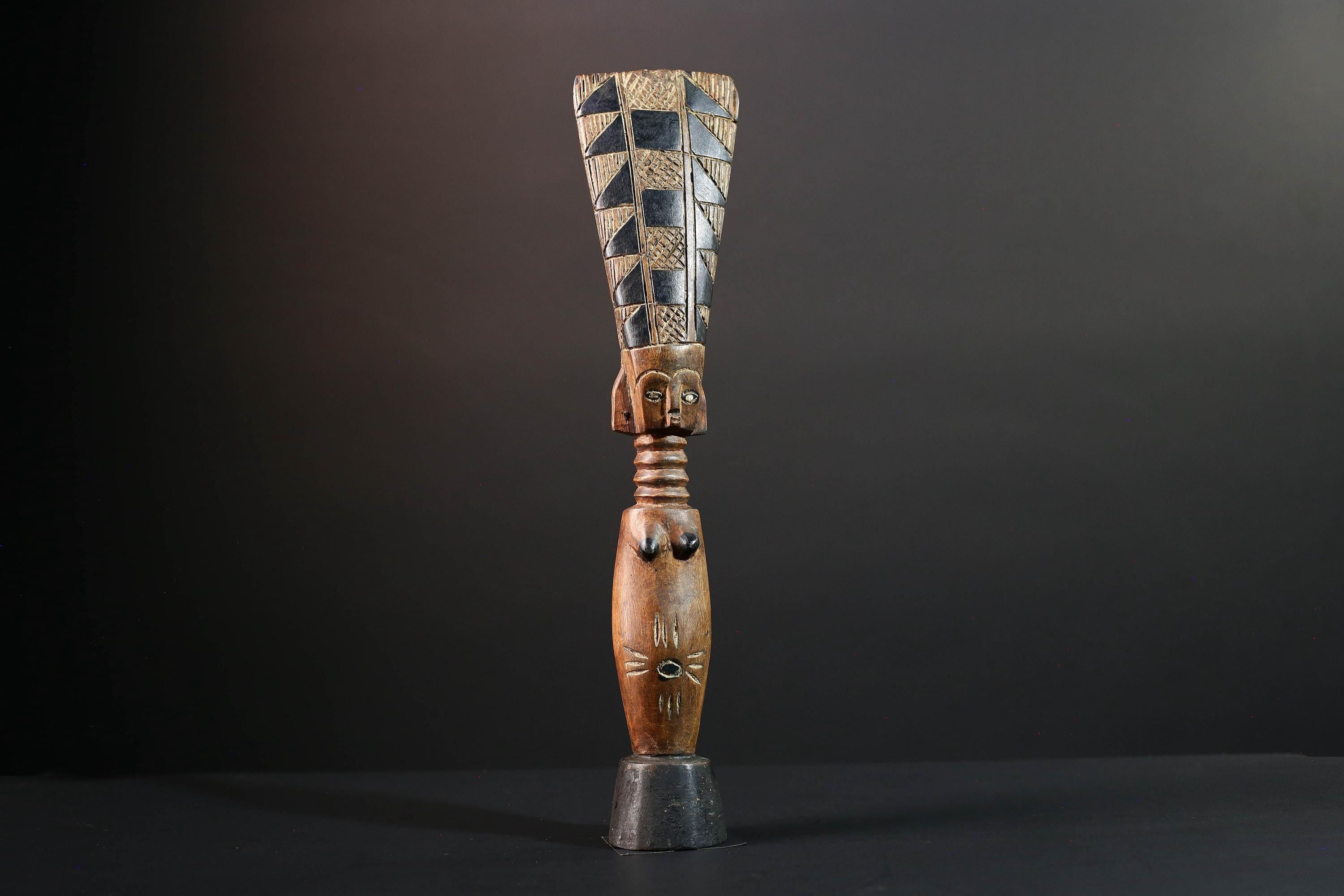 African fertility figure hand carved baule doll sculpture tribal female art tall wood statue rustic ancestral decor gift for carving-G5528