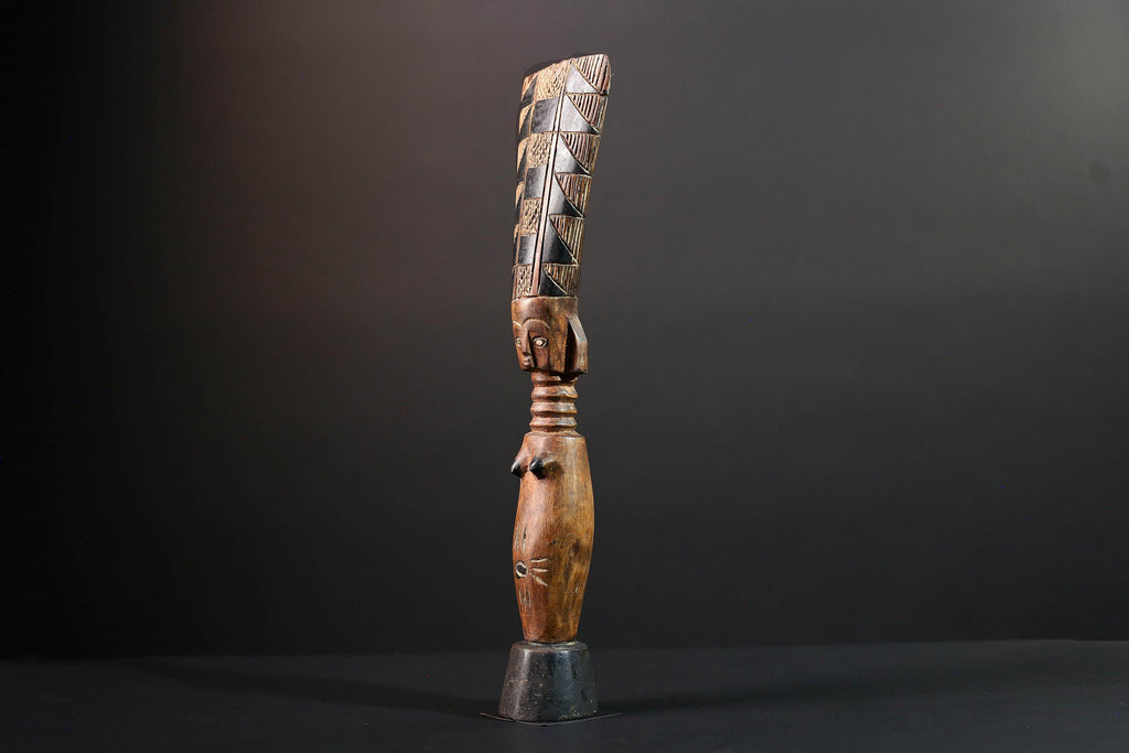 African fertility figure hand carved baule doll sculpture tribal female art tall wood statue rustic ancestral decor gift for carving-G5528