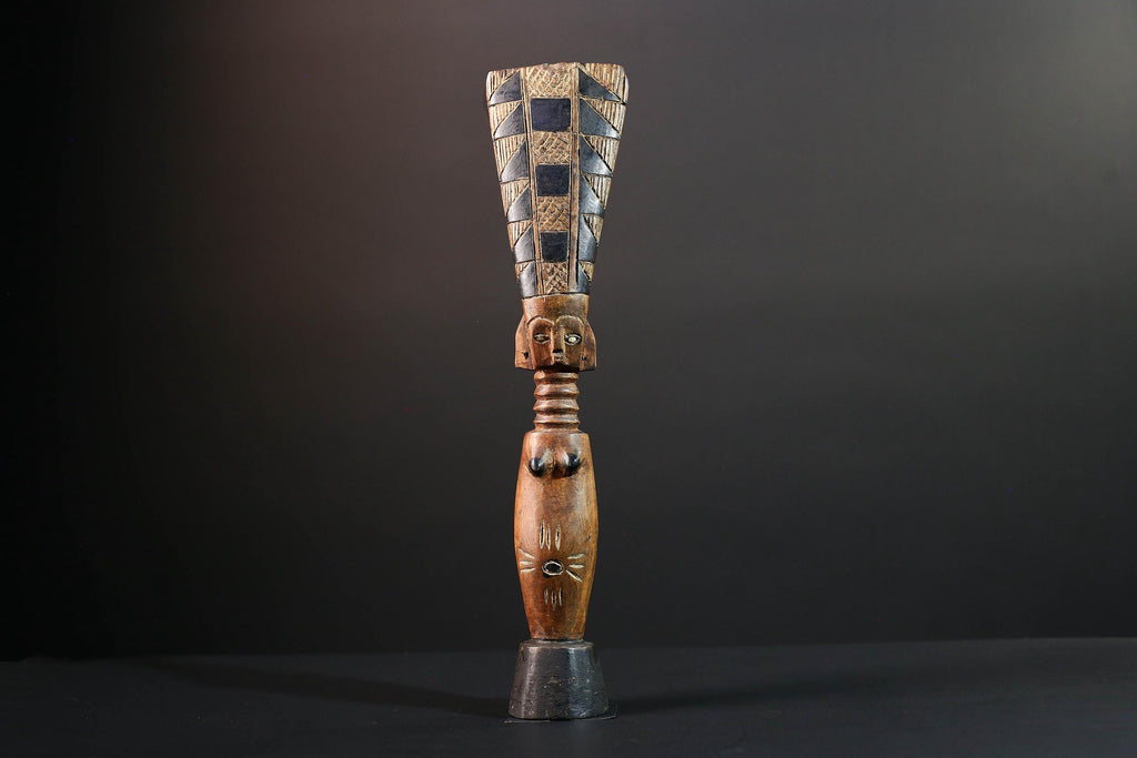 African fertility figure hand carved baule doll sculpture tribal female art tall wood statue rustic ancestral decor gift for carving-G5528