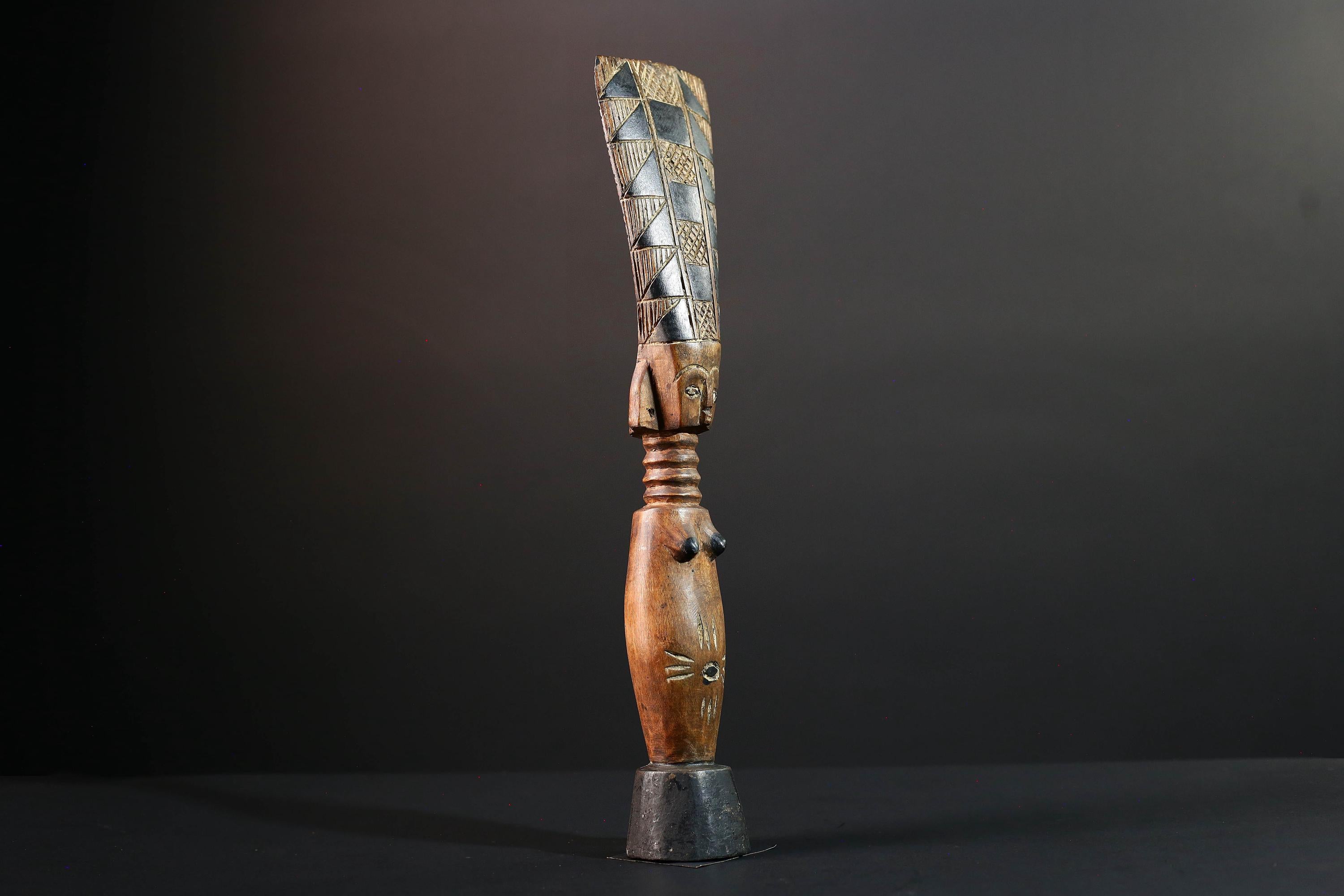 African fertility figure hand carved baule doll sculpture tribal female art tall wood statue rustic ancestral decor gift for carving-G5528