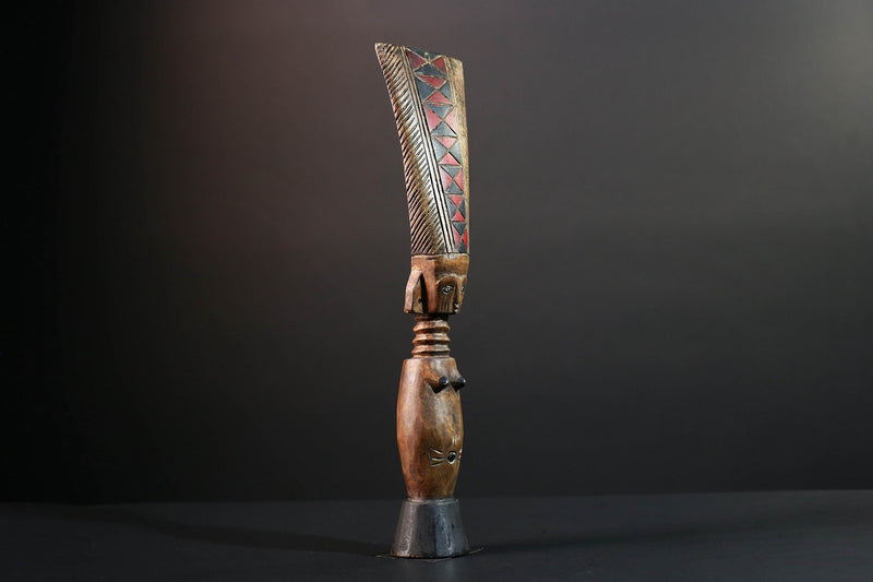 African fertility doll sculpture red crest tribal female figure hand carved wood rustic baule decor ancestral statue gift for her art-G5527