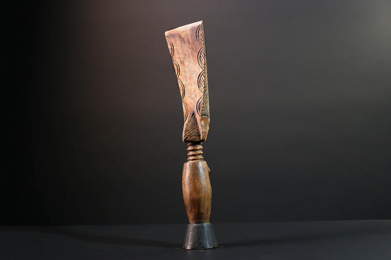 African fertility doll sculpture red crest tribal female figure hand carved wood rustic baule decor ancestral statue gift for her art-G5527
