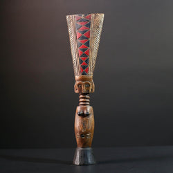 African fertility doll sculpture red crest tribal female figure hand carved wood rustic baule decor ancestral statue gift for her art-G5527