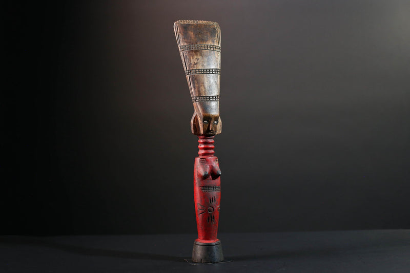 African fertility figure hand carved baule doll sculpture tribal female art tall wood statue rustic ancestral decor gift for carving-G5526