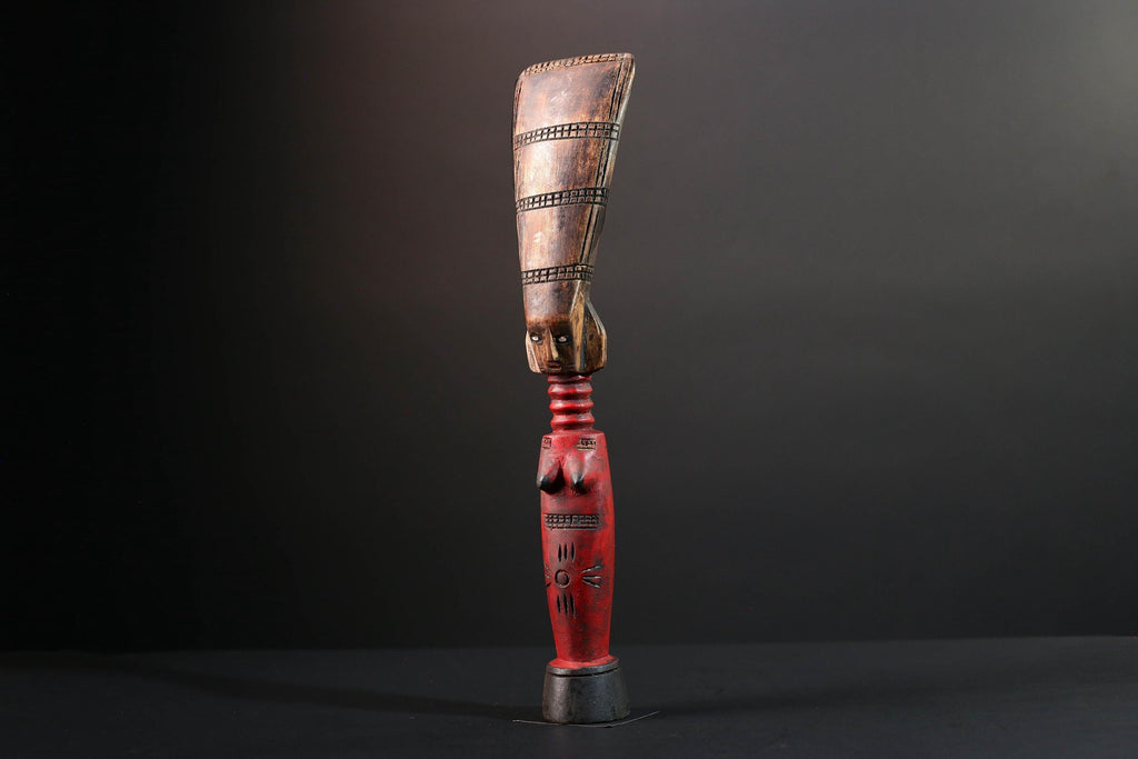African fertility figure hand carved baule doll sculpture tribal female art tall wood statue rustic ancestral decor gift for carving-G5526