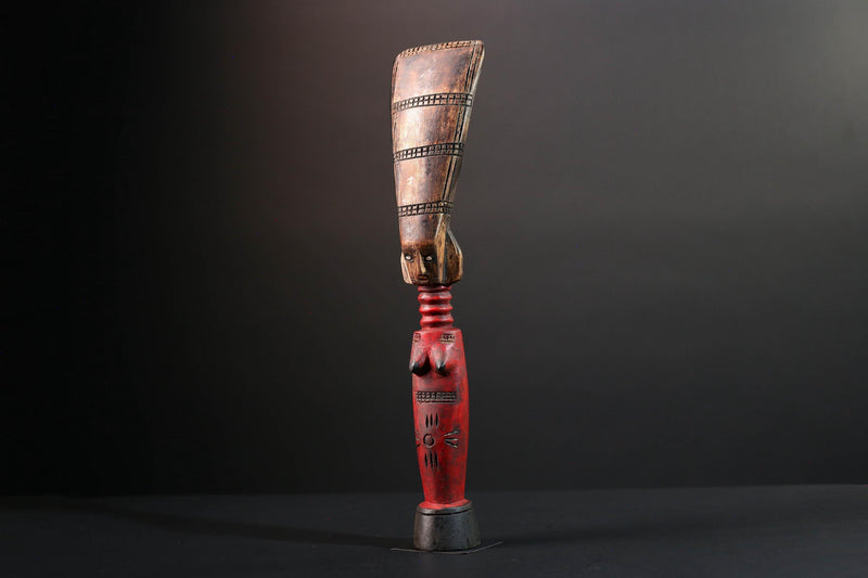 African fertility figure hand carved baule doll sculpture tribal female art tall wood statue rustic ancestral decor gift for carving-G5526