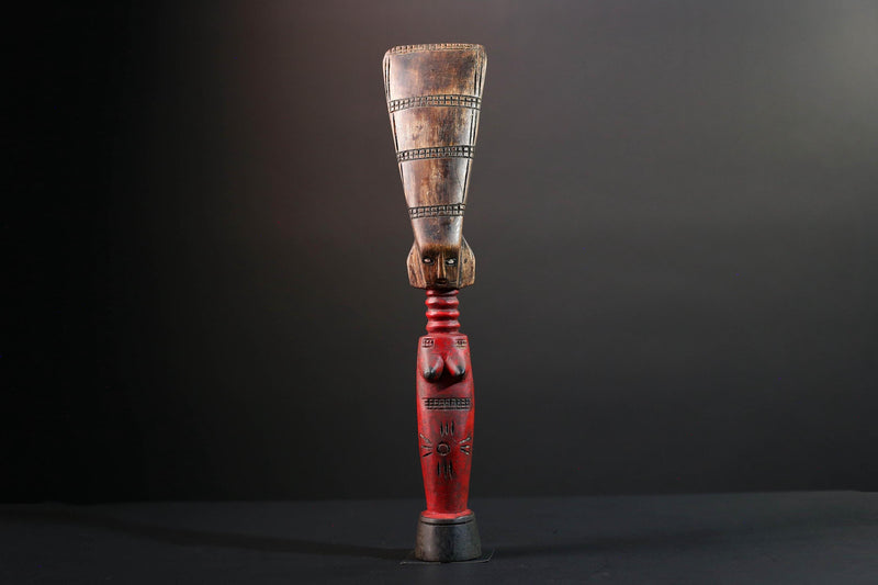 African fertility figure hand carved baule doll sculpture tribal female art tall wood statue rustic ancestral decor gift for carving-G5526