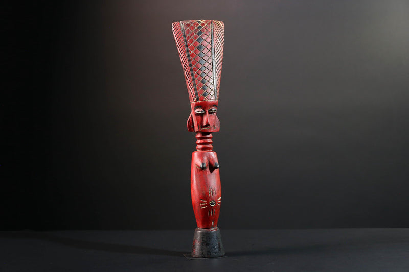 African red fertility figure baule tribal female carving with scarification hand carved wood rustic sculpture gift for her home decor-G5525