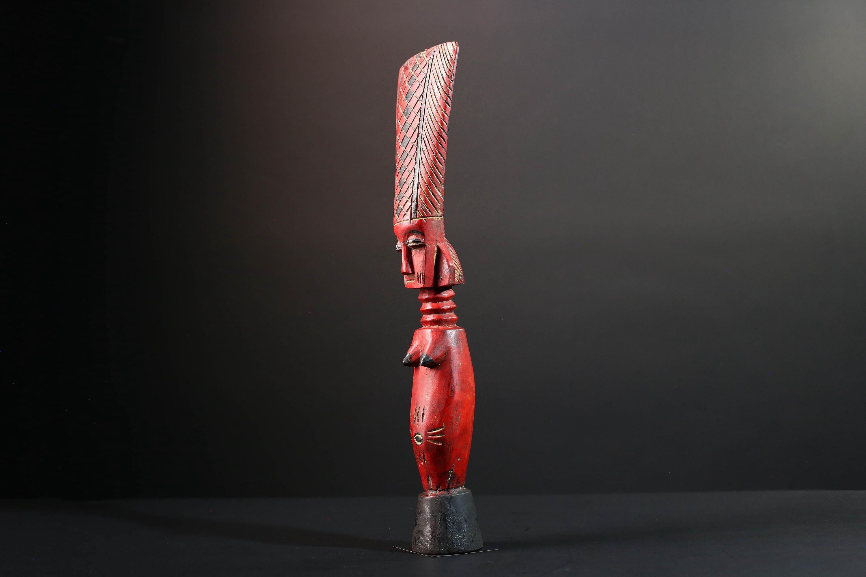 African red fertility figure baule tribal female carving with scarification hand carved wood rustic sculpture gift for her home decor-G5525