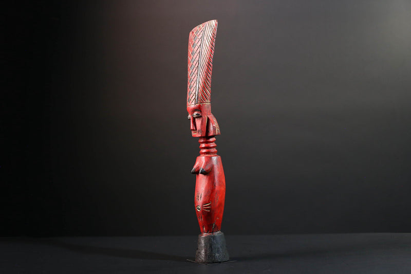 African red fertility figure baule tribal female carving with scarification hand carved wood rustic sculpture gift for her home decor-G5525