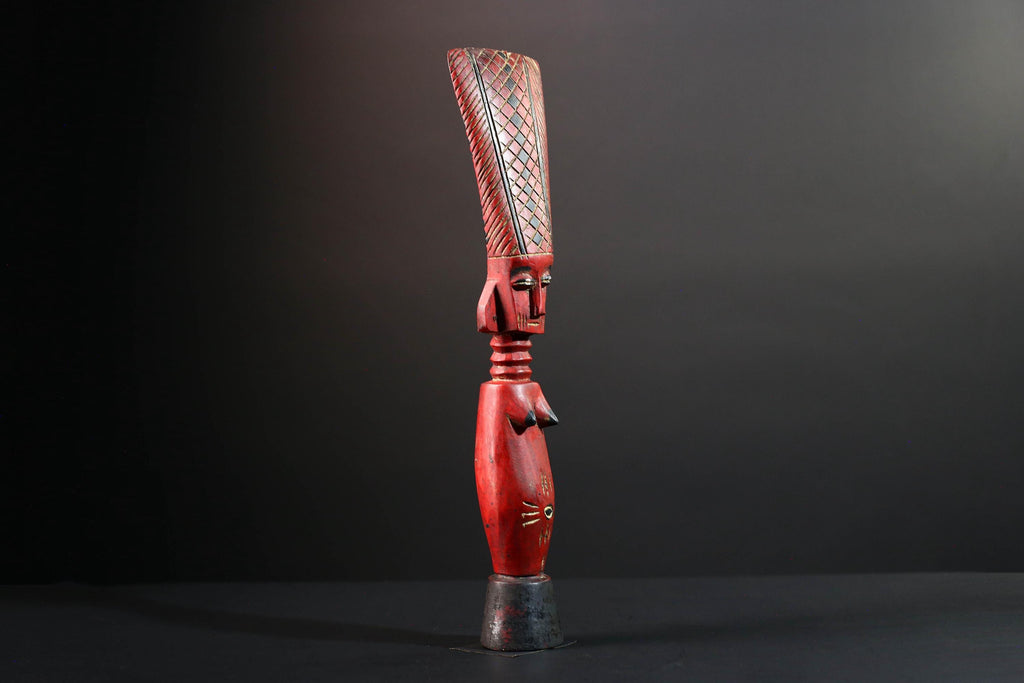 African red fertility figure baule tribal female carving with scarification hand carved wood rustic sculpture gift for her home decor-G5525