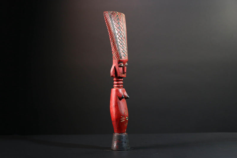 African red fertility figure baule tribal female carving with scarification hand carved wood rustic sculpture gift for her home decor-G5525