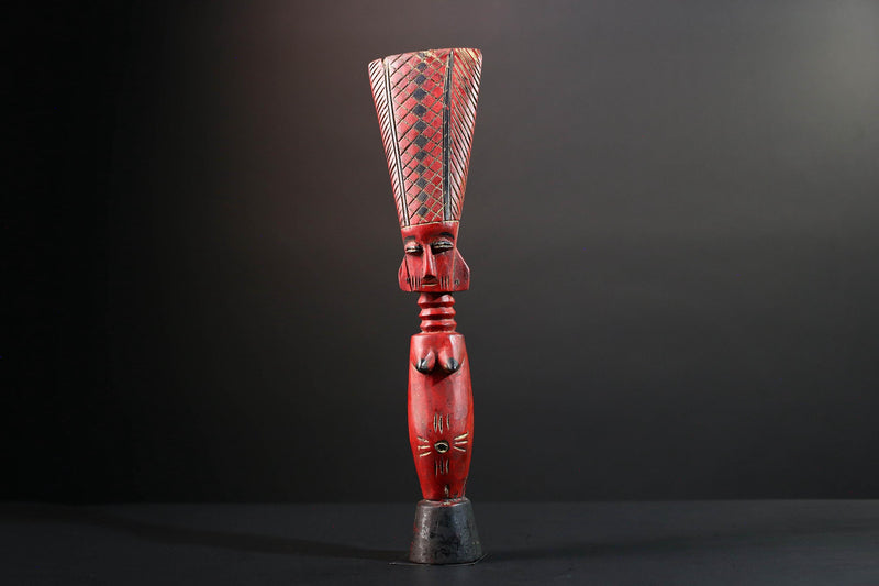 African red fertility figure baule tribal female carving with scarification hand carved wood rustic sculpture gift for her home decor-G5525