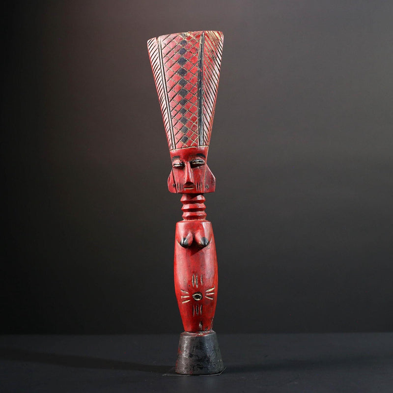 African red fertility figure baule tribal female carving with scarification hand carved wood rustic sculpture gift for her home decor-G5525
