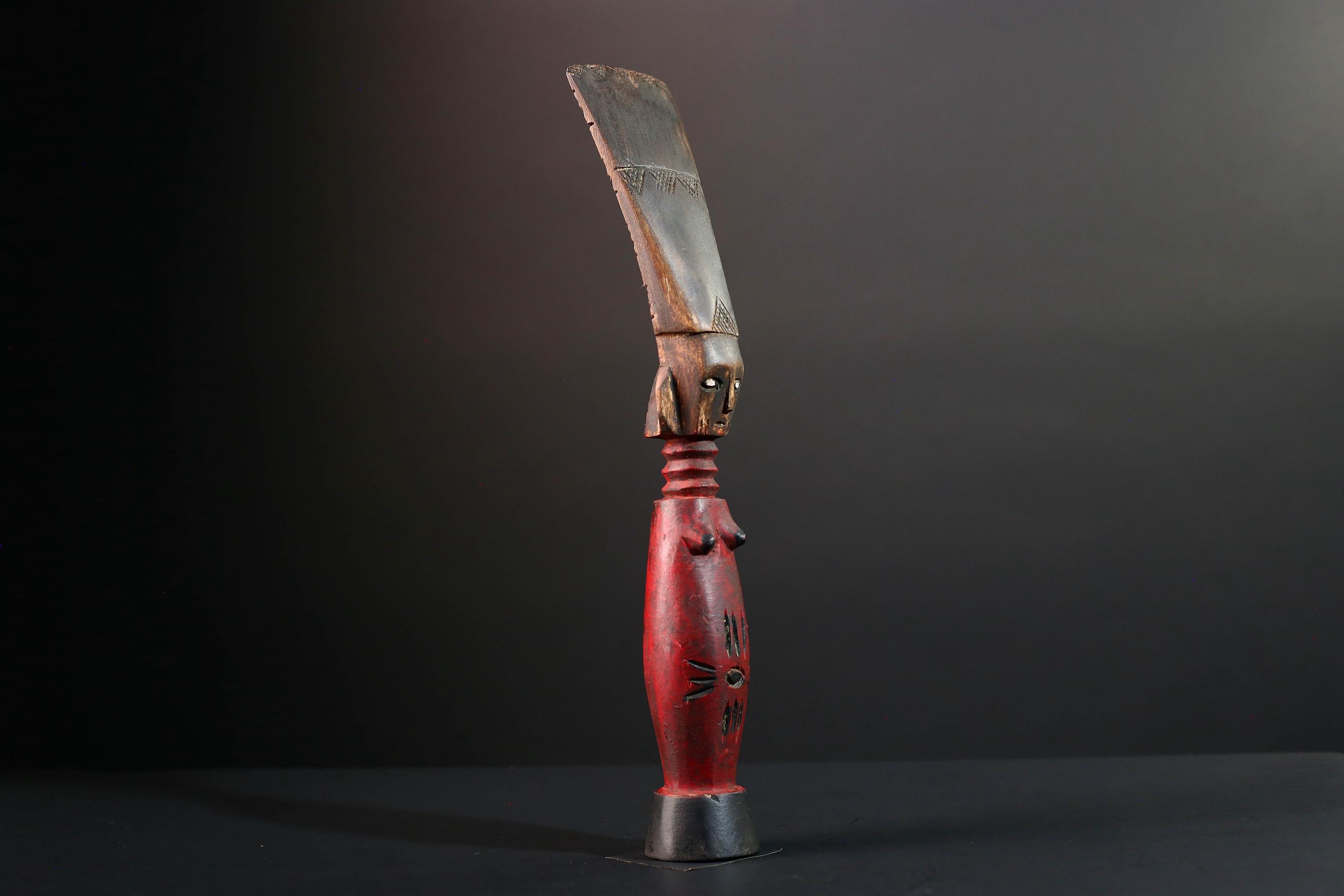 Africa fertility statue with red torso and scarification baule tribal female figure hand carved wood sculpture rustic gift for her art-G5524