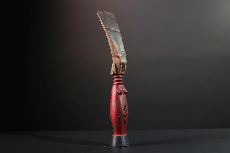 Africa fertility statue with red torso and scarification baule tribal female figure hand carved wood sculpture rustic gift for her art-G5524