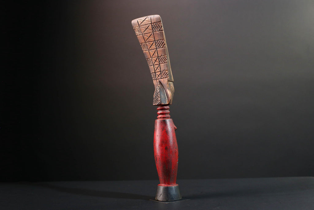 Africa fertility statue with red torso and scarification baule tribal female figure hand carved wood sculpture rustic gift for her art-G5524