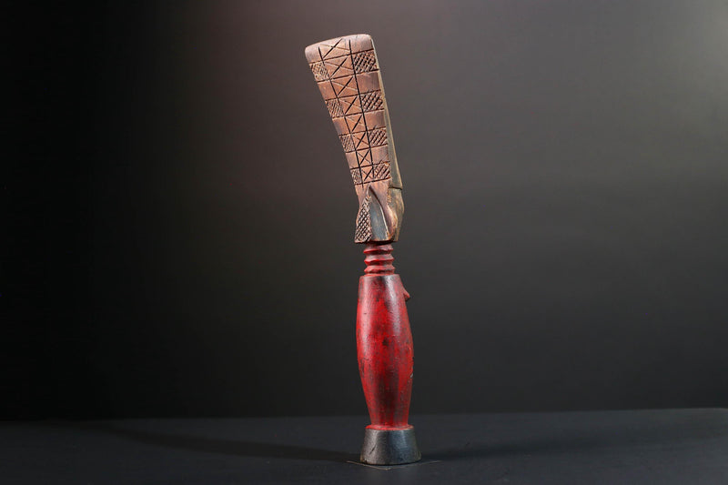 Africa fertility statue with red torso and scarification baule tribal female figure hand carved wood sculpture rustic gift for her art-G5524