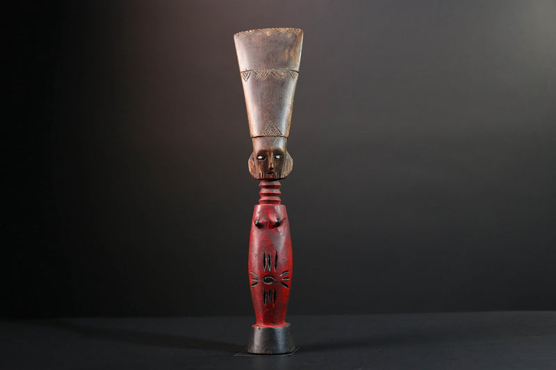 Africa fertility statue with red torso and scarification baule tribal female figure hand carved wood sculpture rustic gift for her art-G5524