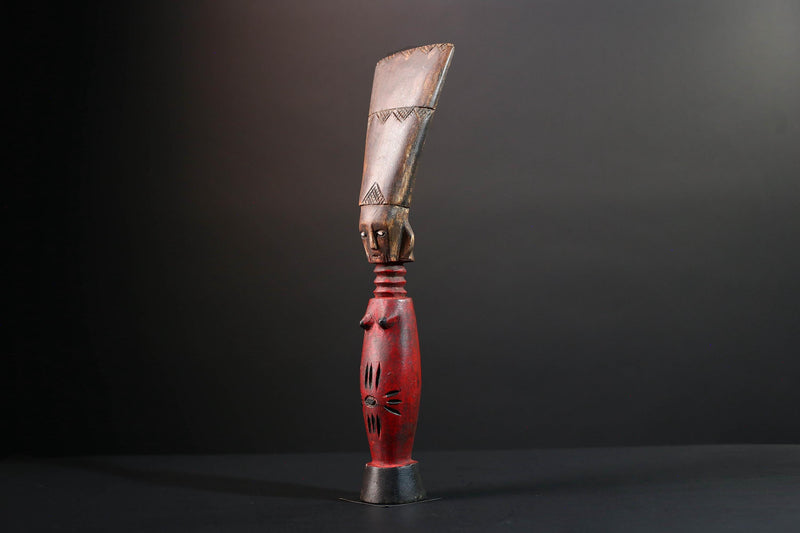 Africa fertility statue with red torso and scarification baule tribal female figure hand carved wood sculpture rustic gift for her art-G5524