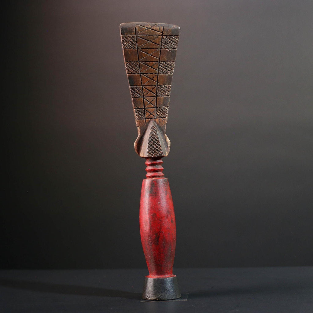 Africa fertility statue with red torso and scarification baule tribal female figure hand carved wood sculpture rustic gift for her art-G5524