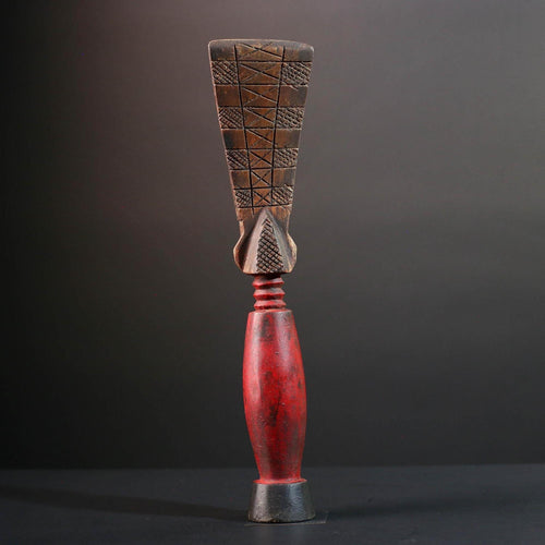 Africa fertility statue with red torso and scarification baule tribal female figure hand carved wood sculpture rustic gift for her art-G5524