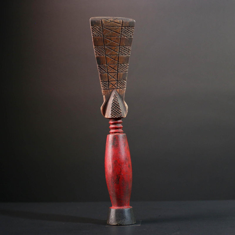Africa fertility statue with red torso and scarification baule tribal female figure hand carved wood sculpture rustic gift for her art-G5524