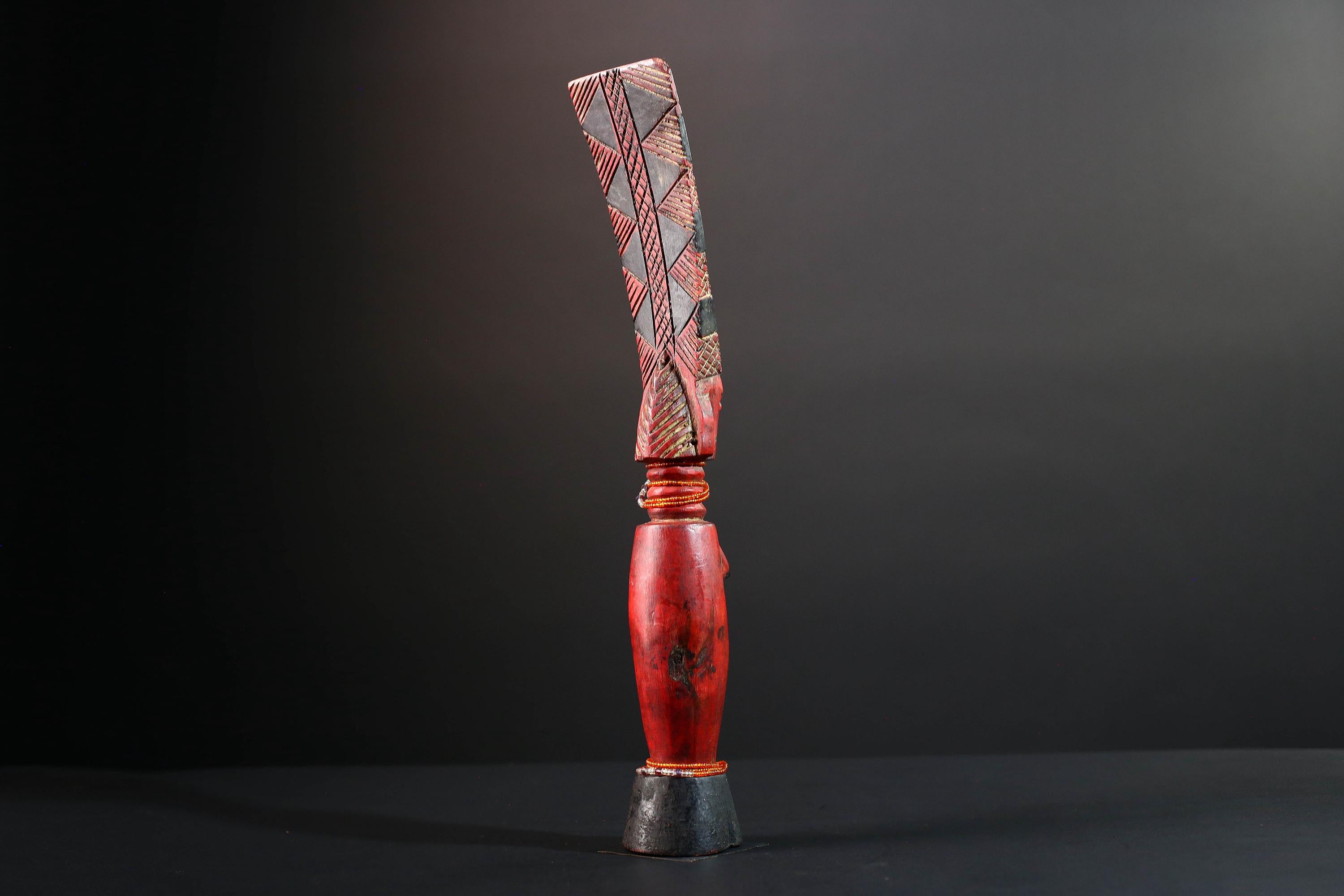 African red fertility sculpture baule tribal wood female figure with beads scarification rustic carving gift for her home decor statue-G5523