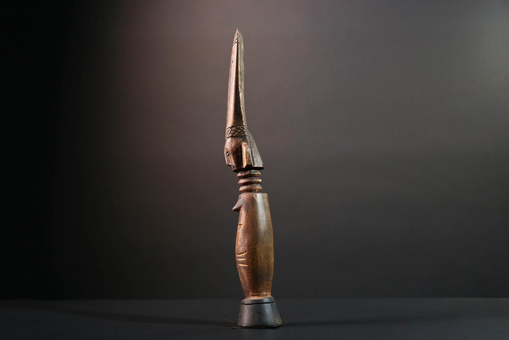 African female figure sculpture Luba carved staff with crest tribal memory symbol art wooden spiritual carving African home decor-G5554