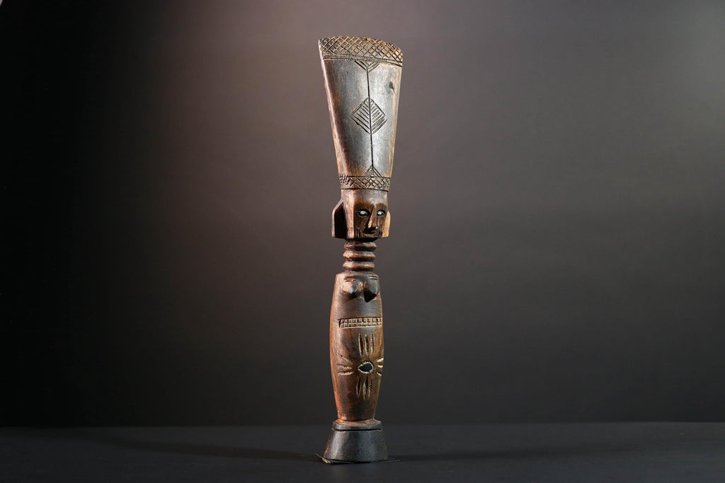 African female figure sculpture Luba carved staff with crest tribal memory symbol art wooden spiritual carving African home decor-G5554