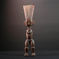 African female ancestor statue Luba carved standing figure with red crest tribal scarification memory carving African cultural art-G5553