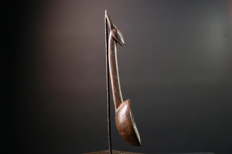 African ceremonial spoon Dan carving with horned animal head long handle tribal prestige ladle art wooden decorative African utensil-G5552