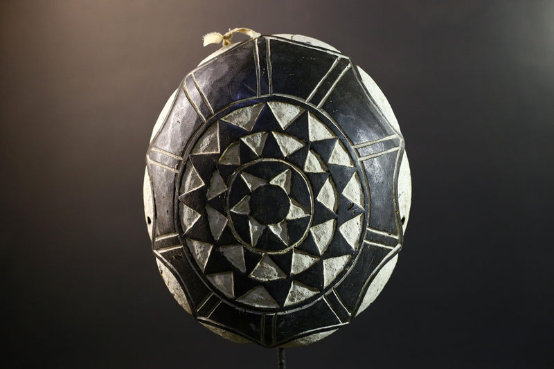 African Bamileke tribal shield wall decor hand carved Cameroon art geometric wood pattern ceremonial ethnic design interior accent-G5362