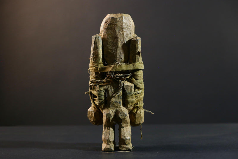 African Songye fetish figure wood sculpture power carving tribal statue ritual art Congo magic doll protection totem fiber bound decor-G5374