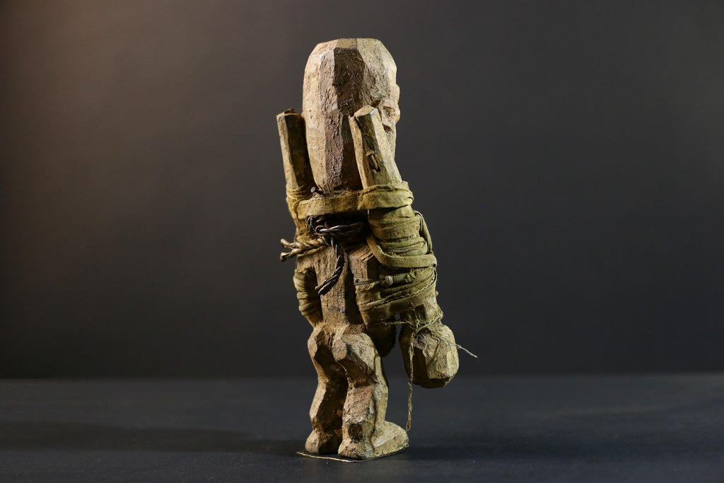 African Songye fetish figure wood sculpture power carving tribal statue ritual art Congo magic doll protection totem fiber bound decor-G5374