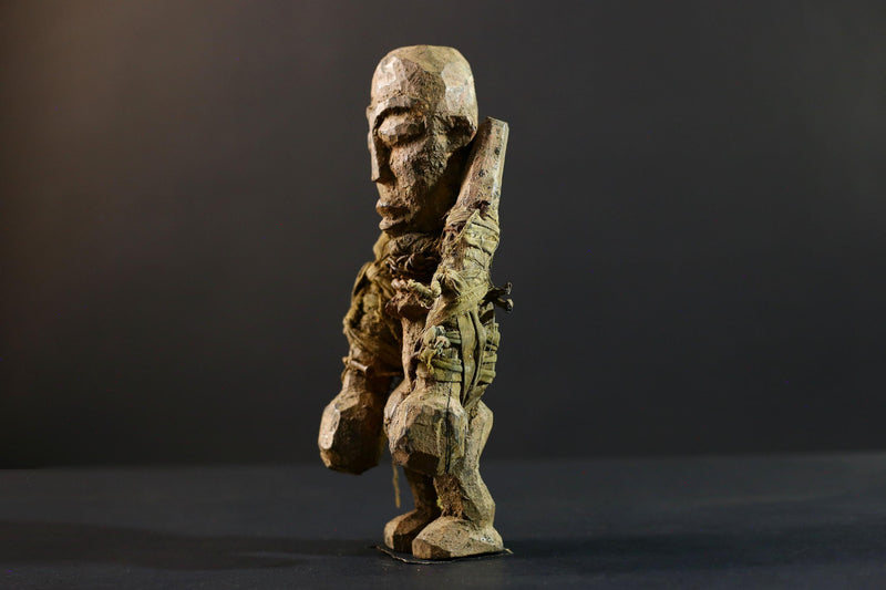 African Songye fetish figure wood sculpture power carving tribal statue ritual art Congo magic doll protection totem fiber bound decor-G5374
