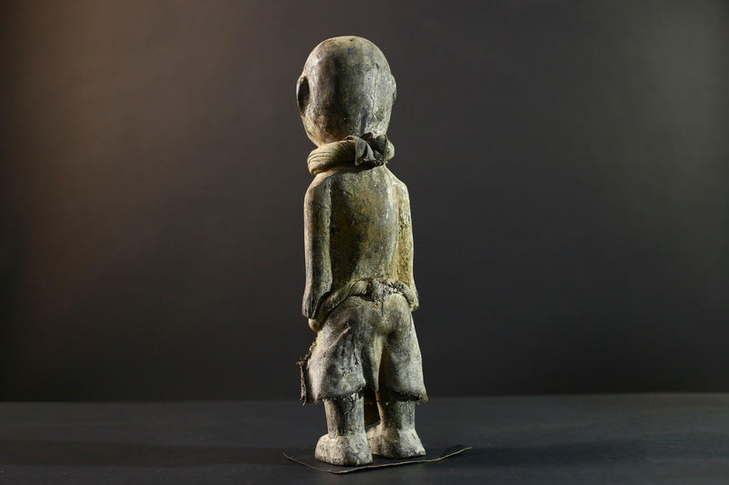 African Songye statue wood ancestor figure tribal spirit art Congo ritual carving handmade sculpture hollow eyes symbolic charm decor-G5373