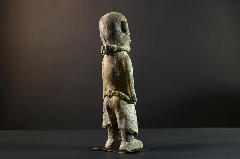 African Songye statue wood ancestor figure tribal spirit art Congo ritual carving handmade sculpture hollow eyes symbolic charm decor-G5373