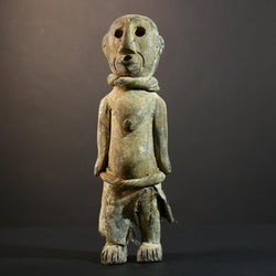 African Songye statue wood ancestor figure tribal spirit art Congo ritual carving handmade sculpture hollow eyes symbolic charm decor-G5373