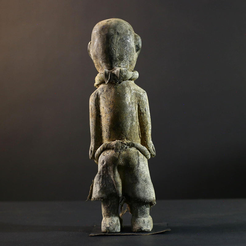African Songye statue wood ancestor figure tribal spirit art Congo ritual carving handmade sculpture hollow eyes symbolic charm decor-G5373