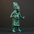 African Benin bronze warrior figure tribal Nigerian statue green patina cast sculpture handmade art weapon decor tribal man figurine-G5369
