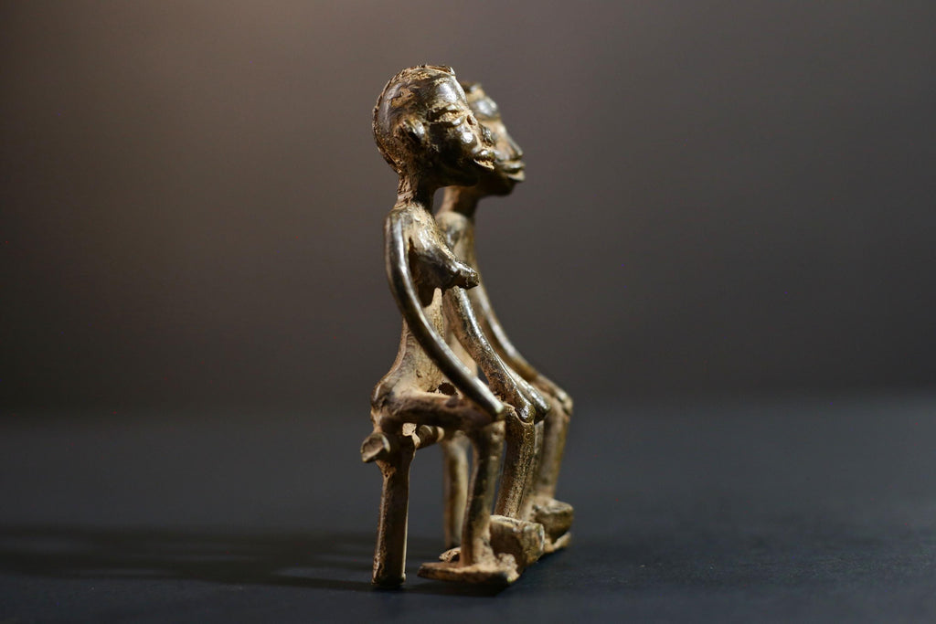 African bronze couple statue tribal seated figures handmade bronze Lobi Baule style fertility altar sculpture spiritual ethnic decor-G5368