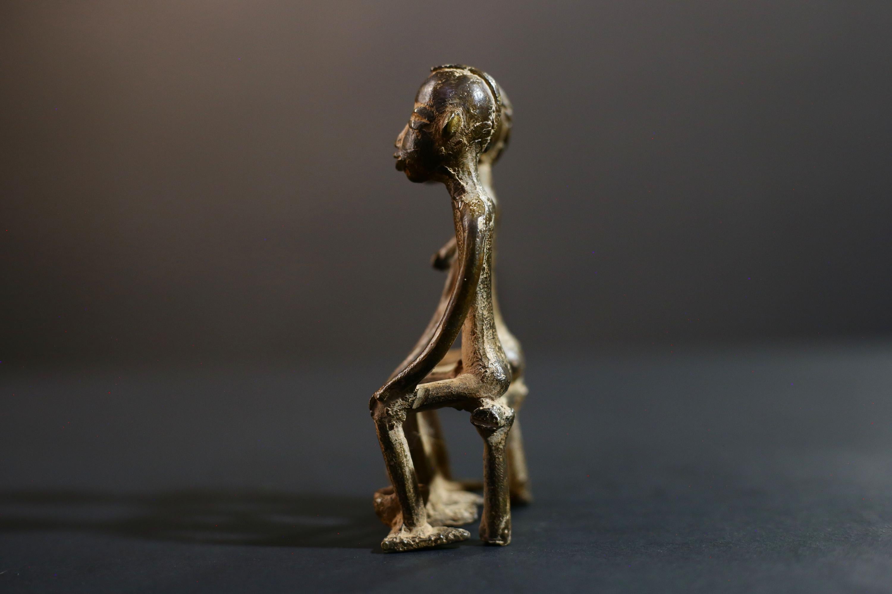 African bronze couple statue tribal seated figures handmade bronze Lobi Baule style fertility altar sculpture spiritual ethnic decor-G5368