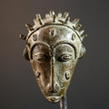 African bronze tribal head sculpture Baule style spiked crown scarified face miniature handmade ethnic figure altar art patina decor-G5367