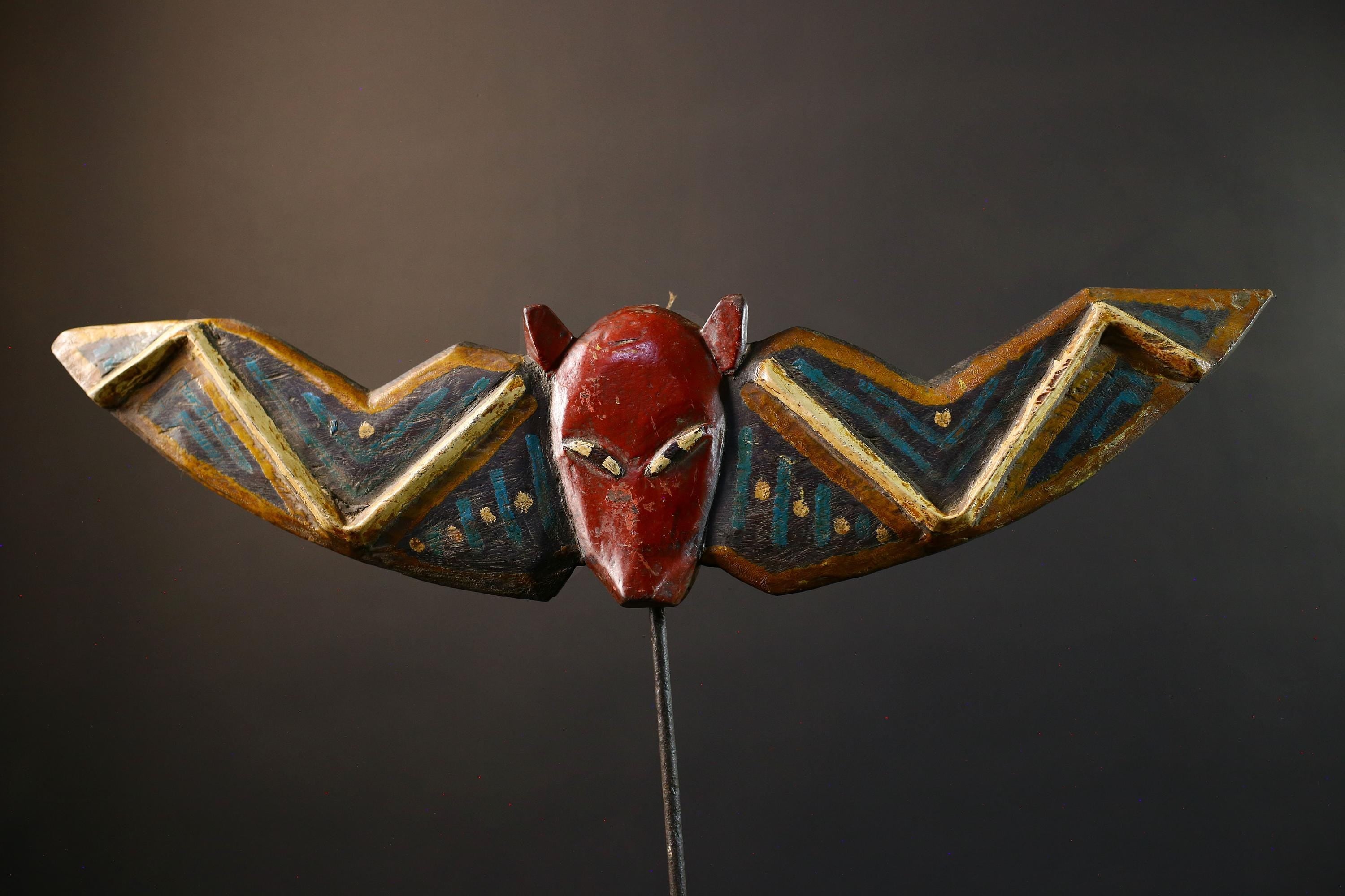 African Bwa butterfly mask wall art tribal spirit decor painted wood Burkina Faso mask wings symbolic traditional handmade cultural-G5366
